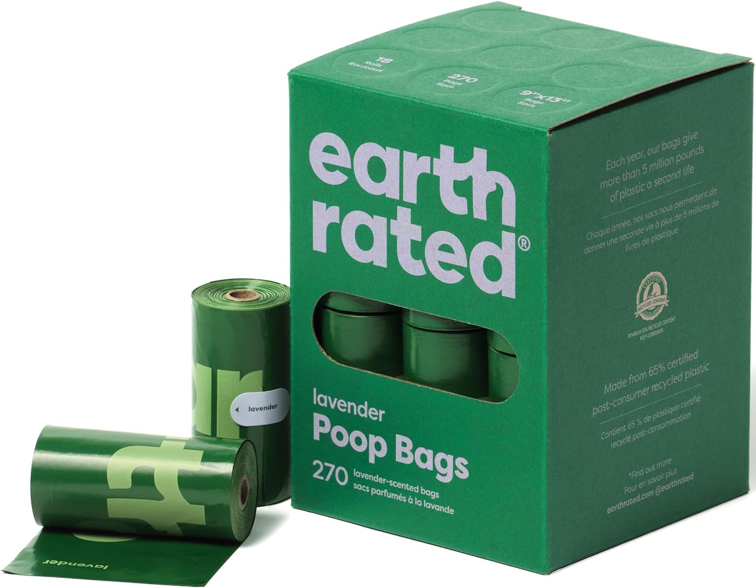 Dog Poop Bags, Guaranteed Leak Proof and Extra Thick Waste Bag Refill Rolls for Dogs, Lavender Scented, 270 Count