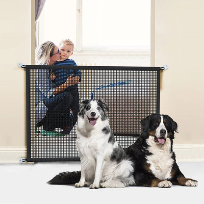 "Foldable Mesh Pet Safety Gate with Hooks - Keep Your Dog Secure and Happy!"