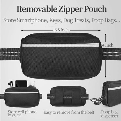 Hands Free Dog Leash with Zipper Pouch, Dual Padded Handles and Durable Bungee for Walking, Jogging and Running Your Dog (Large, 25-150 Lbs, Black)