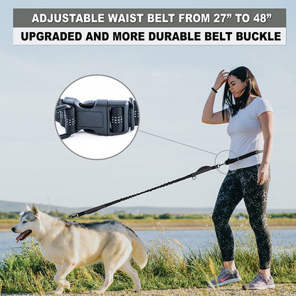 Hands Free Dog Leash for Medium and Large Dogs - Durable Dual Handle Waist Leash with Reflective Bungee for Running, Walking, Training, Hiking (Gray, for 1 Dog)